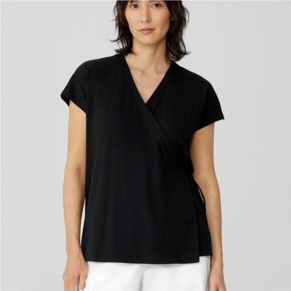 Eileen Fisher Black Fine Jersey Wrap Top XL - Picture 1 of 10